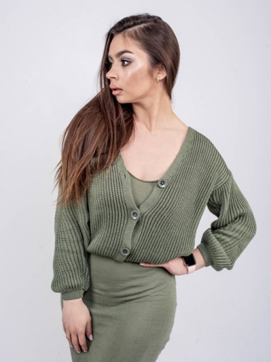 Женская вязаная кофта - Хлопок -Шерсть - Акрил - "Келли" - Хаки Женская вязаная кофта - Хлопок -Шерсть - Акрил - "Келли" - Хаки 1