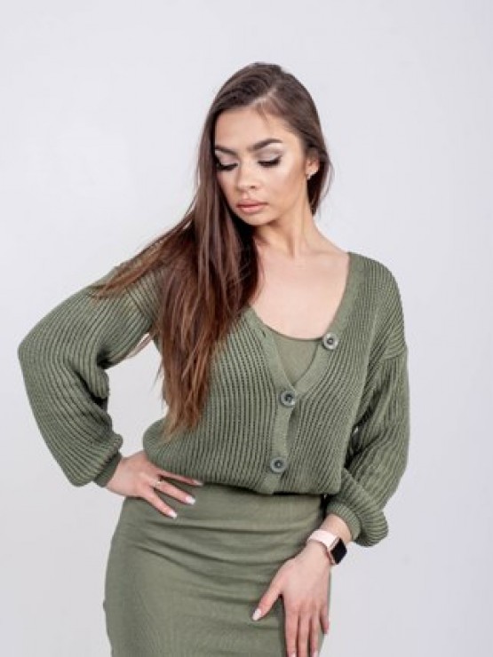 Женская вязаная кофта - Хлопок -Шерсть - Акрил - "Келли" - Хаки Женская вязаная кофта - Хлопок -Шерсть - Акрил - "Келли" - Хаки 2