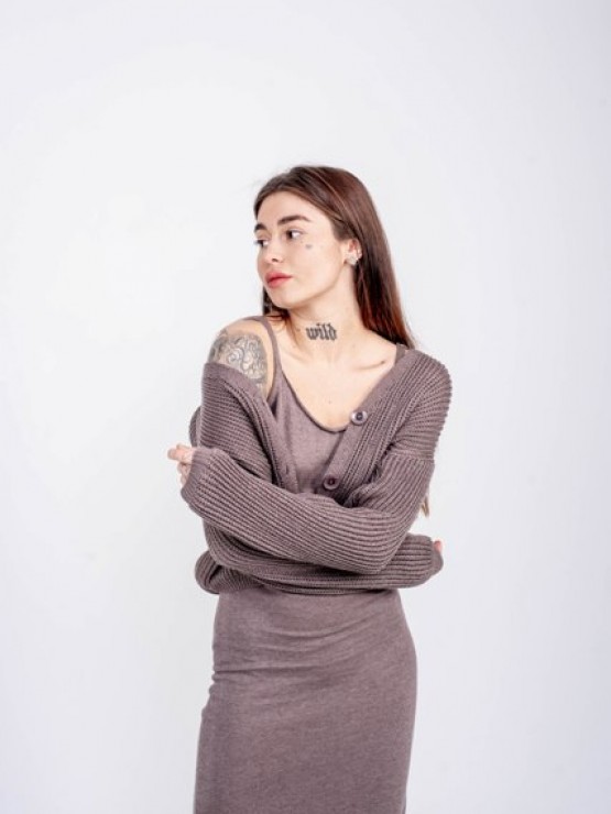 Жіночий костюм - сукня міді з кофтою - машинна в'язка - "Келлі" - Шоколад Жіночий костюм - сукня міді з кофтою - машинна в'язка - "Келлі" - Шоколад 3