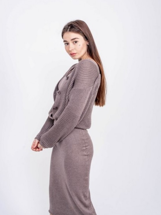 Жіночий костюм - сукня міді з кофтою - машинна в'язка - "Келлі" - Шоколад Жіночий костюм - сукня міді з кофтою - машинна в'язка - "Келлі" - Шоколад 4
