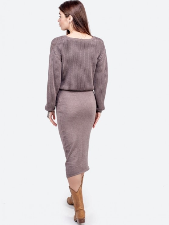 Жіночий костюм - сукня міді з кофтою - машинна в'язка - "Келлі" - Шоколад Жіночий костюм - сукня міді з кофтою - машинна в'язка - "Келлі" - Шоколад 7