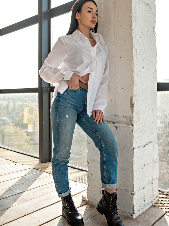 Жіноча сорочка - Чоловічий крій - Бавовна - "Олівія" - Біла 2