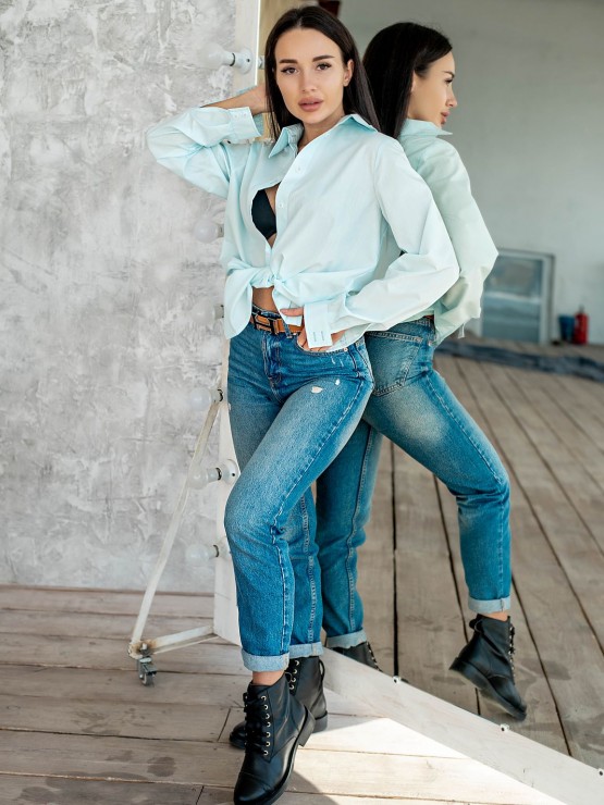 Жіноча сорочка - Чоловічий крій - Бавовна - "Олівія" - М'ята 3