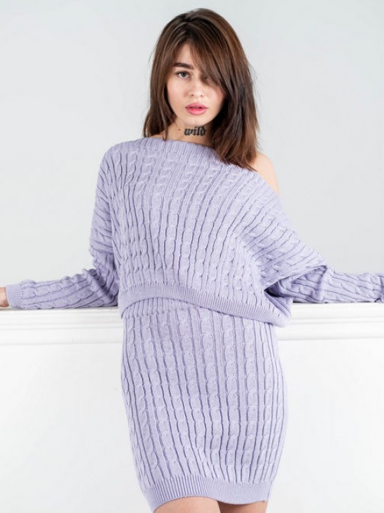 В'язаний жіночий костюм - Спідниця міні і светр вільного крою - машинна в'язка - "Адель" - Лаванда 3