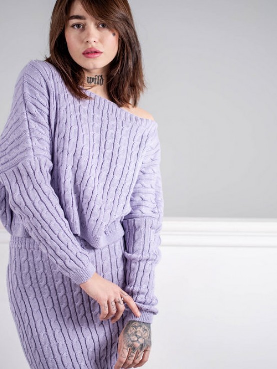 В'язаний жіночий костюм - Спідниця міні і светр вільного крою - машинна в'язка - "Адель" - Лаванда 5