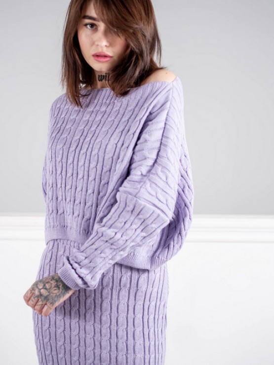 В'язаний жіночий костюм - Спідниця міні і светр вільного крою - машинна в'язка - "Адель" - Лаванда 6