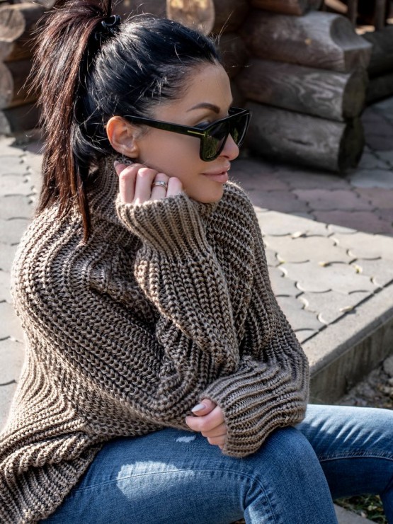 Женский свитер крупной вязки - Шерсть - Акрил - «Джолли» - Кофе 2