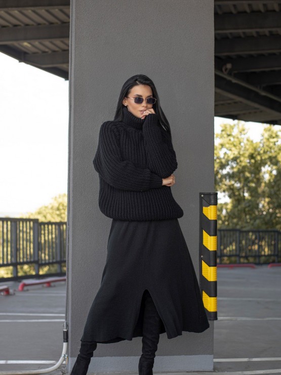 Жіночий светр крупної в’зки Вовна - Акрил - «Джоллі»чорний 1