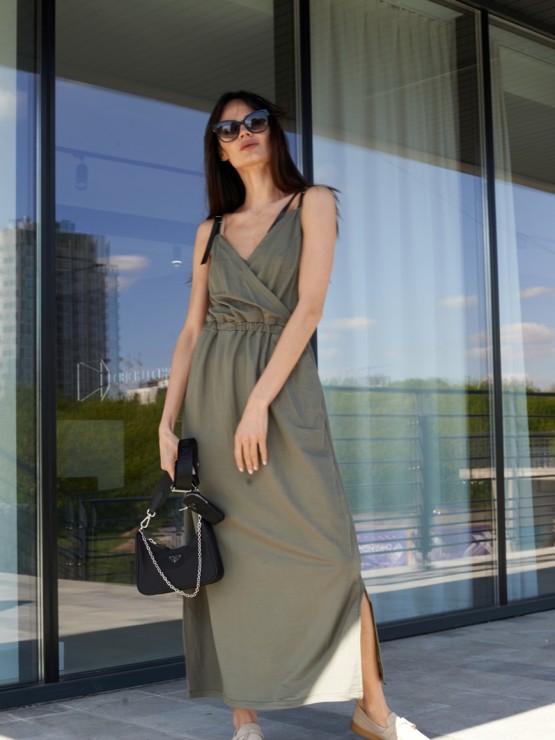 Летний трикотажный  сарафан - «Доминика» - Хаки 5