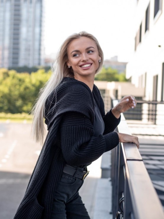 Женский кардиган с капюшоном - Шерсть -Акрил - Чёрный 2