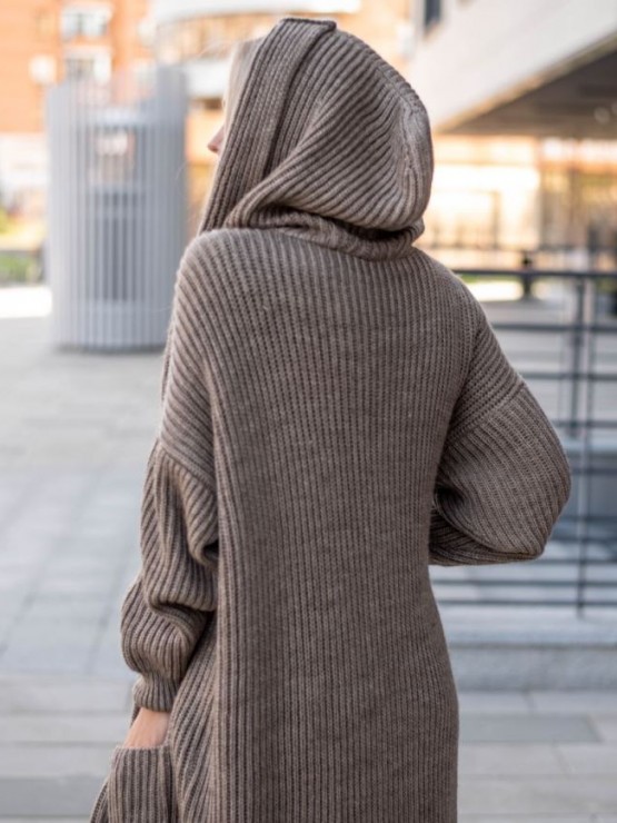 Жіночий кардиган з капюшоном - напiвшерсть-шоколад 7