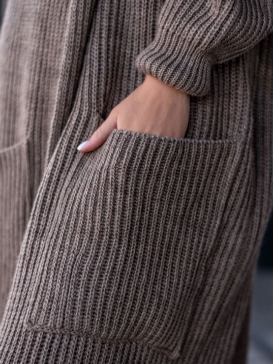 Жіночий кардиган з капюшоном - напiвшерсть-шоколад 8