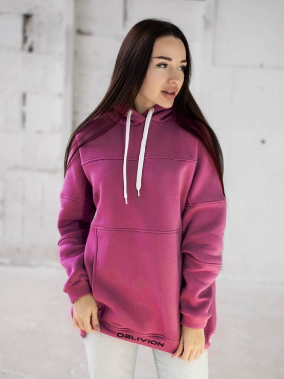 Женский худи на флисе с капюшоном Oversize - "Олли" - малиновый Женский худи на флисе с капюшоном Oversize - "Олли" - малиновый 1