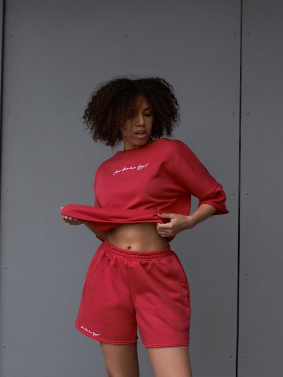Костюм свободного кроя - Футболка, шорты - "София" - Малиновый 8
