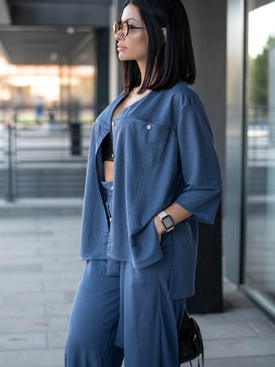 Летний легкий костюм - Трикотаж - Брюки с блузой -  "Донна" - Индиго Летний легкий костюм - Трикотаж - Брюки с блузой -  "Донна" - Индиго 3