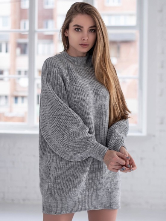 Жіноча туніка з високим горлом - Вовна - Акрил - "Мира" сірий Жіноча туніка з високим горлом - Вовна - Акрил - "Мира" сірий 3