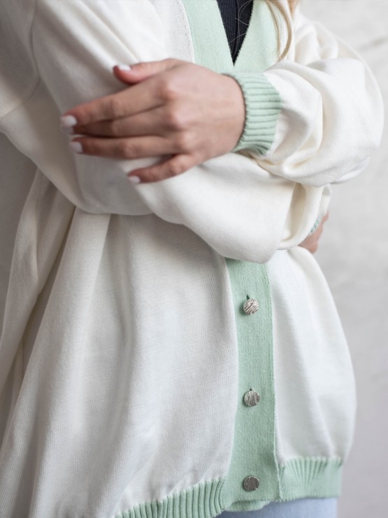 Кардиган с пуговицами - oversize -  "Беатрис" - Молочно-оливковый 2