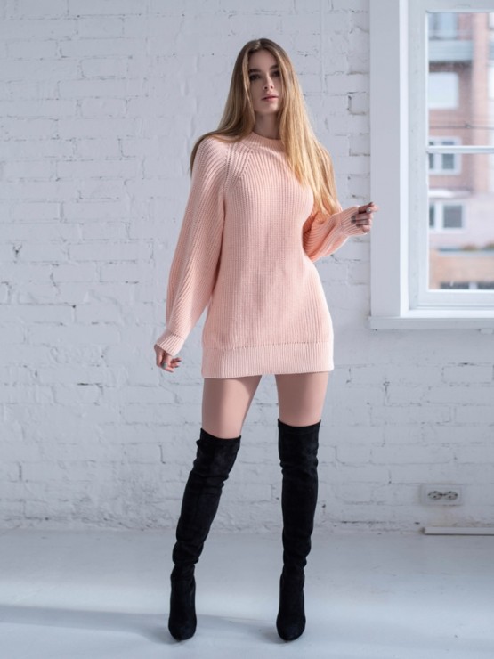 Женская туника с высоким горлом - Шерсть - Акрил - "Мира" персик 3