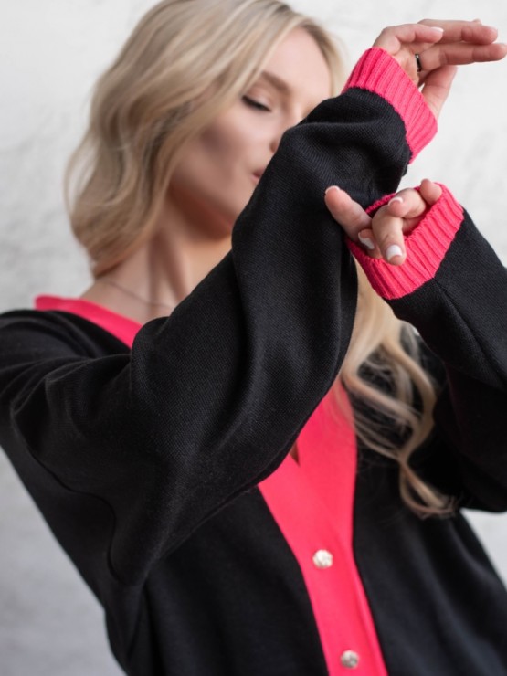 Кардиган с пуговицами - oversize -  "Беатрис" - Черно-малиновый 2