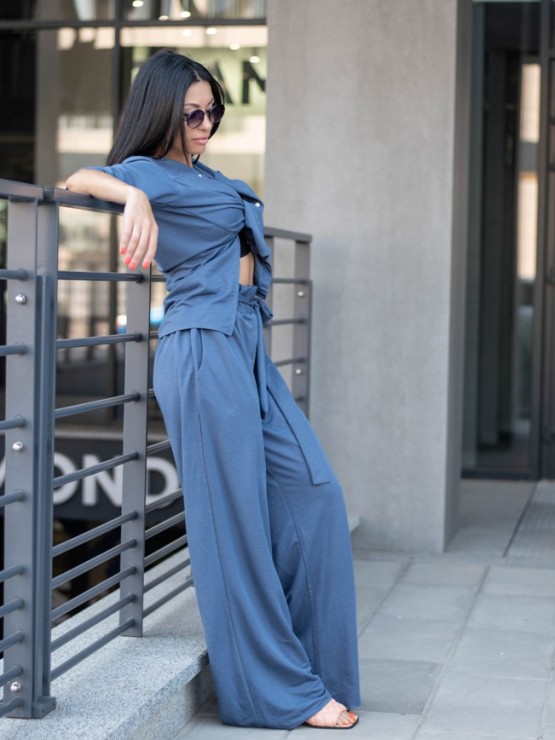 Летний легкий костюм - Трикотаж - Брюки с блузой -  "Донна" - Индиго Летний легкий костюм - Трикотаж - Брюки с блузой -  "Донна" - Индиго 5