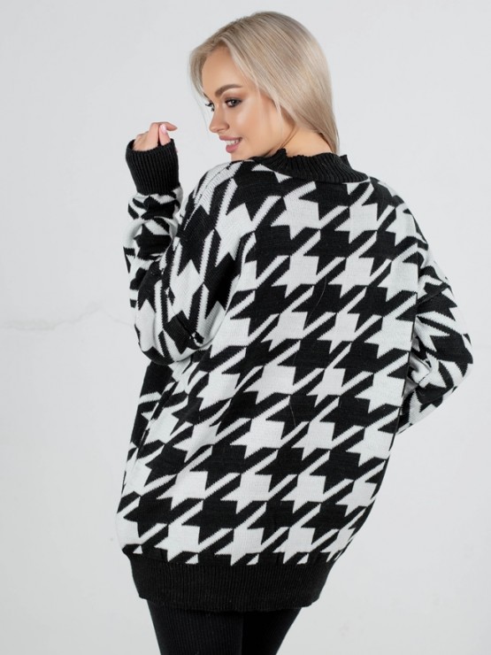 Светр "Донна" - Гусяча лапка - шерсть - Oversize - Чорний-білий 4