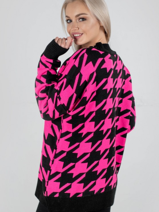 Светр "Донна" - Гусяча лапка - шерсть - Oversize - Чорний-малина 2