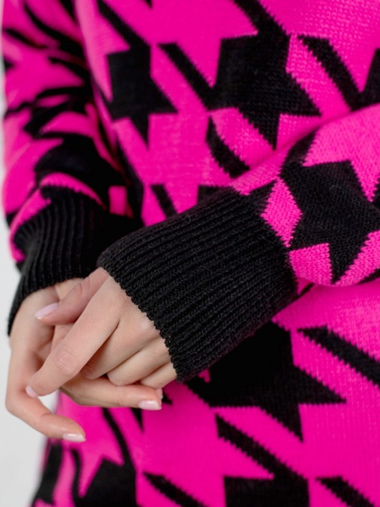 Светр "Донна" - Гусяча лапка - шерсть - Oversize - Чорний-малина 3