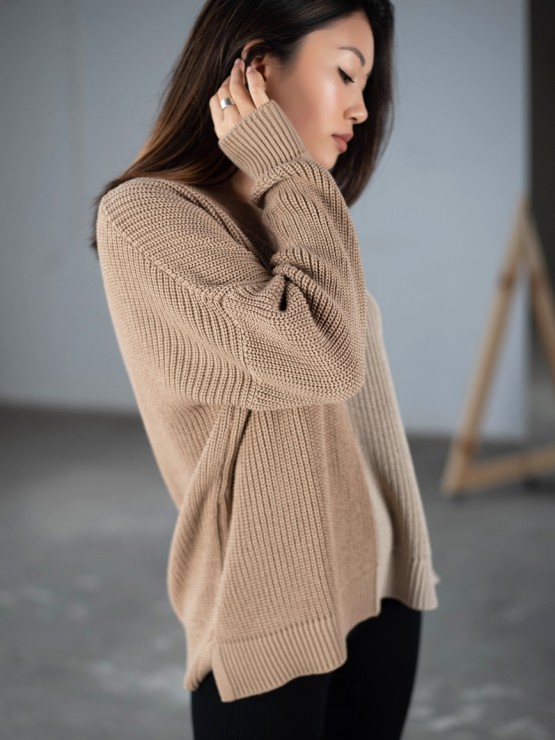 Свитер "Кэтрин" - OVERSIZE - Шерсть - Беж-карамель 2