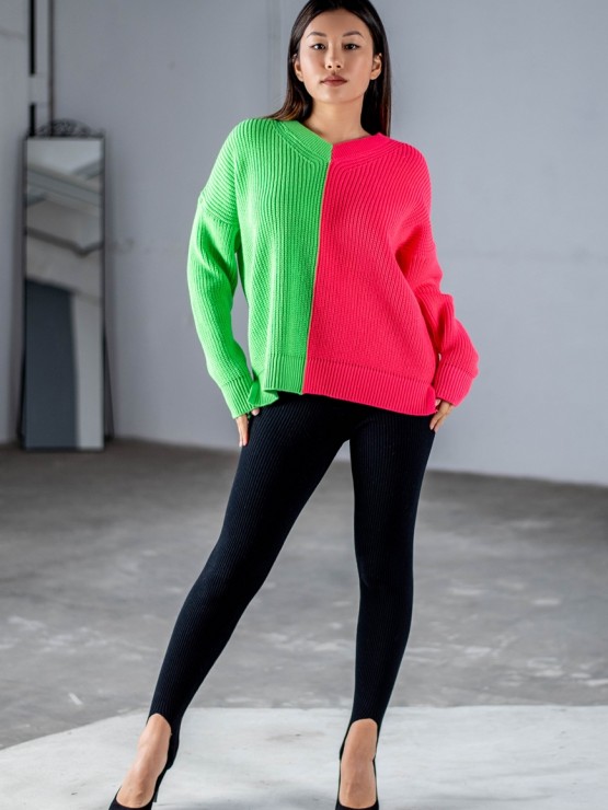 Светр "Кетрін" - OVERSIZE - Вовна - Малина-салатовий 1