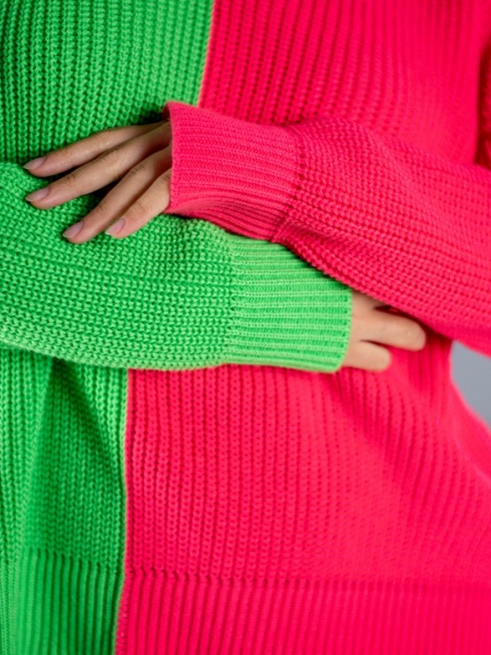 Светр "Кетрін" - OVERSIZE - Вовна - Малина-салатовий 2