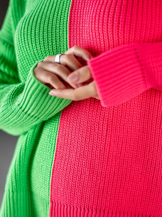 Светр "Кетрін" - OVERSIZE - Вовна - Малина-салатовий 3