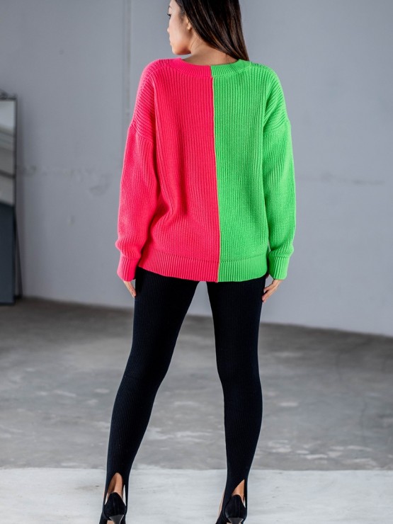 Светр "Кетрін" - OVERSIZE - Вовна - Малина-салатовий 4