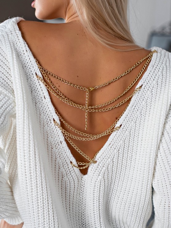 Свитер с открытой спиной oversize - машинная вязка - "Кайли" - Белый 3