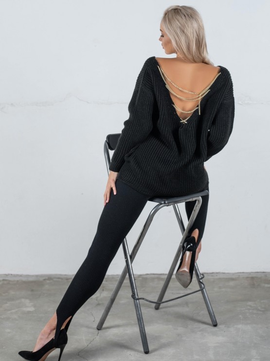 Светр з відкритою спиною oversize - машинне в'язання - "Кайлі" - Чорний 1