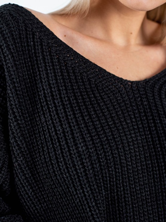 Светр з відкритою спиною oversize - машинне в'язання - "Кайлі" - Чорний 2