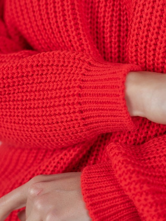 Светр з відкритою спиною oversize - машинне в'язання - "Кайлі" - Червоний 3
