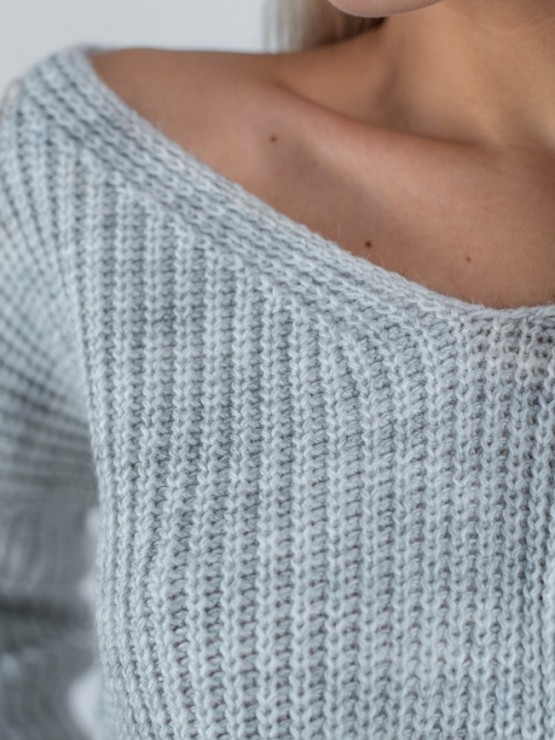 Светр з відкритою спиною oversize - машинне в'язання - "Кайлі" - Сірий 2