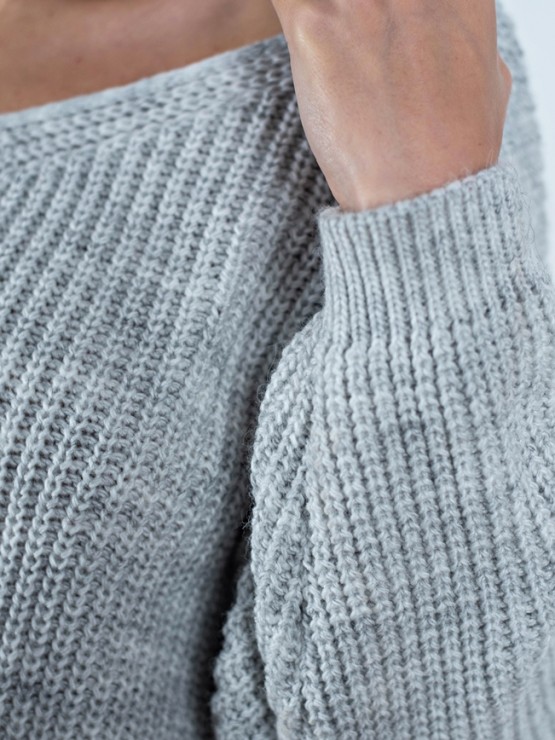 Светр з відкритою спиною oversize - машинне в'язання - "Кайлі" - Сірий 3
