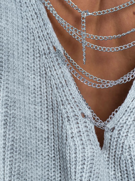 Светр з відкритою спиною oversize - машинне в'язання - "Кайлі" - Сірий 5