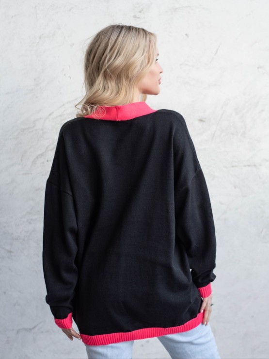 Кардиган с пуговицами - oversize -  "Беатрис" - Черно-малиновый 3