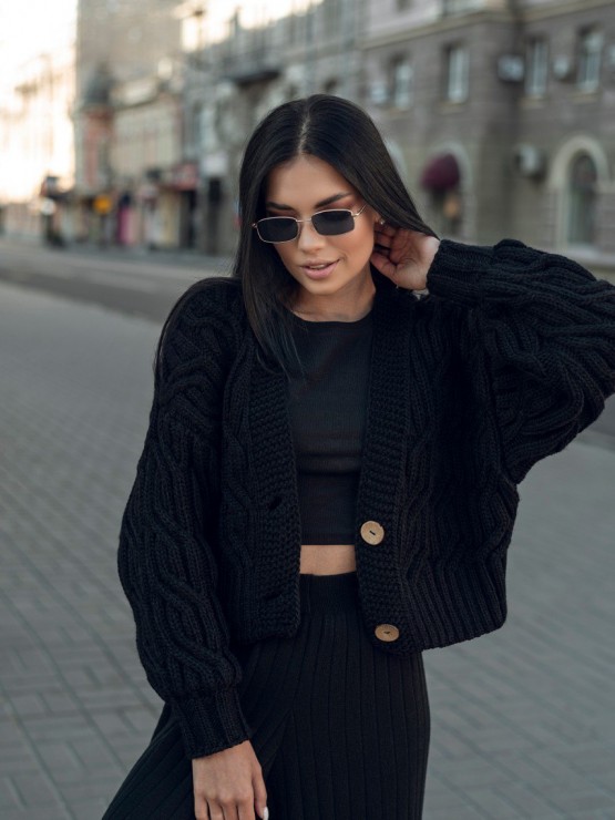 Укорочений кардиган із гудзиками - one size - "FLORA" чорний 5