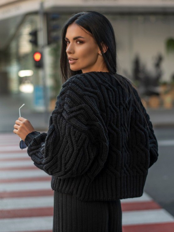 Укорочений кардиган із гудзиками - one size - "FLORA" чорний 6