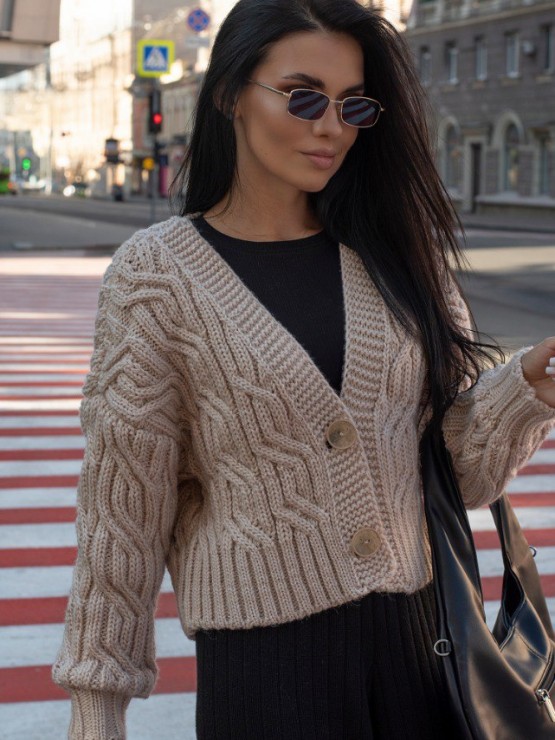 Укорочений кардиган із гудзиками - one size - "FLORA" - Бежевий 10