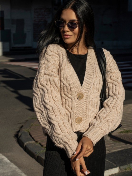 Укорочений кардиган із гудзиками - one size - "FLORA" - Бежевий 12