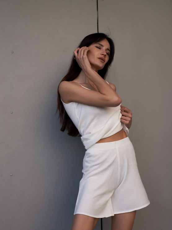 Костюм шорти та майка - Машинна в'язка - "Глорія" - Молочний 4