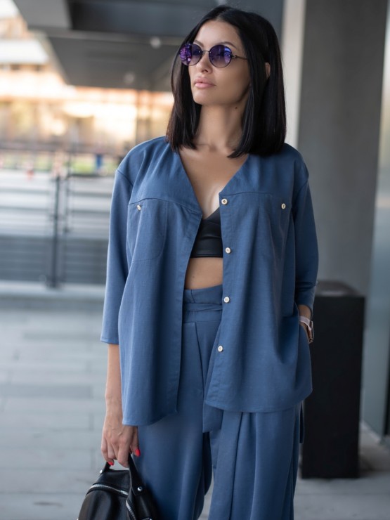 Летний легкий костюм - Трикотаж - Брюки с блузой -  "Донна" - Индиго Летний легкий костюм - Трикотаж - Брюки с блузой -  "Донна" - Индиго 2