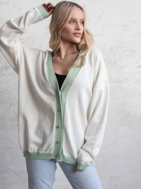 Кардиган с пуговицами - oversize -  "Беатрис" - Молочно-оливковый