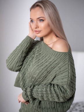 В'язаний жіночий костюм - Спідниця міні і светр вільного крою - машинна в'язка - "Адель" - Хакі В'язаний жіночий костюм - Спідниця міні і светр вільного крою - машинна в'язка - "Адель" - Хакі