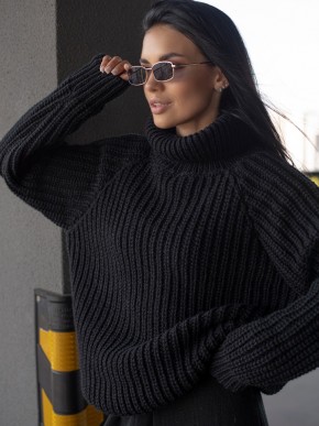 Женский свитер крупной вязки - шерсть - Акрил - «Джолли» черный