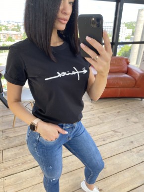 Женская футболка - свободный крой - Хлопок - "Файт" - Черная